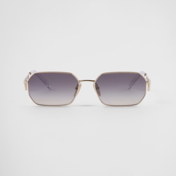 BRAND NEW in BOX Prada Symbole Sunglasses white triangle logo pale gold frame! - Picture 1 of 15